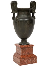 Antique Neoclassical-Style Bronzed Metal Krater Vase h. 15 in., w. 6 1/2 in., d. 5 in.