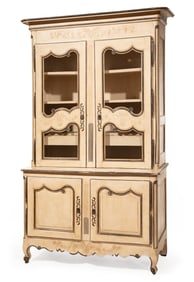 French Provincial Creme Peinte Buffet a Deux Corps h. 98 in., w. 56 1/2 in., d. 24 in.