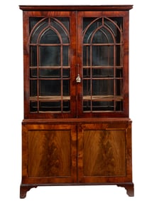 William IV Flame Mahogany Bookcase Cabinet h. 84 3/4 in., w. 51 1/4 in., d. 17 in.