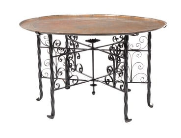 Monumental Antique Moorish Hand Hammered Brass Tray-Top Table