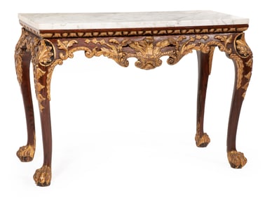 George II-Style Parcel Gilt and Faux Bois Console Table h. 33 7/8 in., w. 48 in., d. 22 5/8 in.