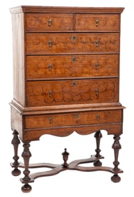 William & Mary-Style Faux Bois Pine Chest on Stand h. 59 1/2 in., w. 36 1/2 in., d. 20 in.