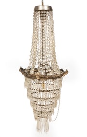 American Art-Deco Style Silvered Bronze and Cut-Crystal Chandelier h. 44 in., dia. 18 in.