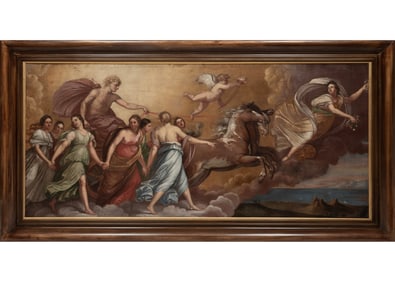 After Guido Reni, Italian 1575-1642, Aurora, oil on canvas, 30 3/4 in. x 67 in.