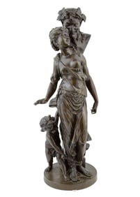 Bronze Figural Group of a Maiden with Bust of Bacchus and Putto h. 31 in., w. 12 in., d. 9 in.