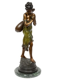 Patinated Bronze Figure of a Woman Holding a Mandolin h. 33 1/2 in., w. 11 in., d. 10 in
