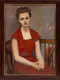 Raphael Soyer, Russian/New York 1889-1987, Lady in a Red Dress, oil on canvas, 33 1/4 in. x 24 1/4 i