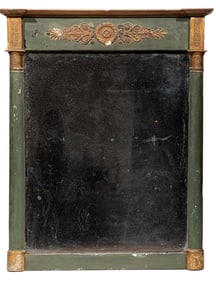 Empire Giltwood and Vert Peinte Mirror h. 43 in., w. 35 in., d. 3 3/4 in.
