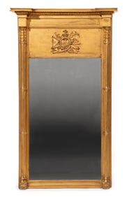Antique English Giltwood Trumeau Mirror h. 49 in., w. 28 1/2 in., d. 4 1/4 in.