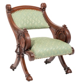 American Renaissance Carved Walnut Klismos Chair h. 35 1/2 in., w. 26 1/2 in., d. 30 in.