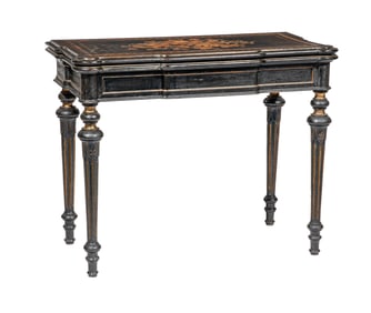 Fine American Renaissance Inlaid, Gilt and Ebonized Games Table h. 29 in., w. 36 1/2 in., d. 18 in.