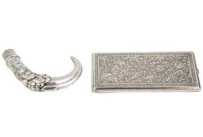 Continental .800 Chased Silver Cane Handle weight 7.5 troy ozs.