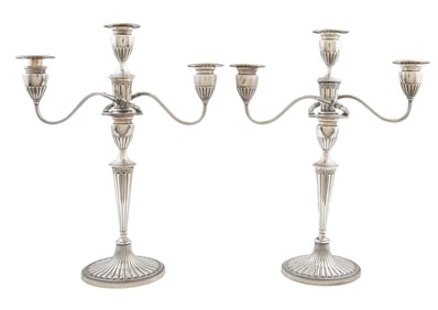 Pair of Gorham Sterling Silver Three-Light Candelabra in the Neo-Classical Taste h. 18 1/8 in.
