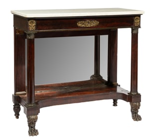 American Classical Bronze-Mounted Brass Inlaid Mahogany Pier Table
