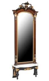 American Victorian Parcel Gilt, Ebonized Walnut Pier Mirror h. 96 in., w. 37 1/2 in., d. 14 in.