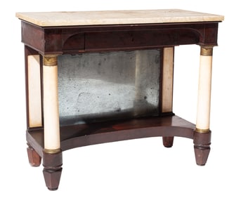 American Classical Bronze Mounted Carved Mahogany Pier Table h. 35 1/2 in., w. 42 1/2 in., d. 20 in.