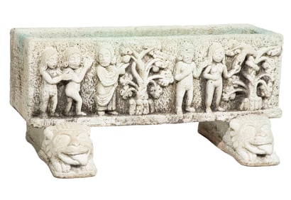 Renaissance-Style Cast-Stone Planter h. 16 1/2 in., w. 37 in., d. 12 in.