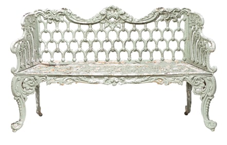 Antique American Cast-Iron Garden Bench h. 36 in., w. 60 in., 19 in.