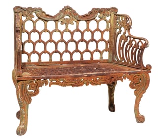 Antique American Cast-Iron Garden Bench h. 34 1/2 in., w. 41 in., d. 18 in.