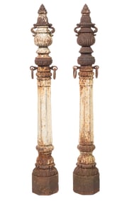 Pair of Antique American Cast-Iron Hitching Posts h. 49 1/2 in.