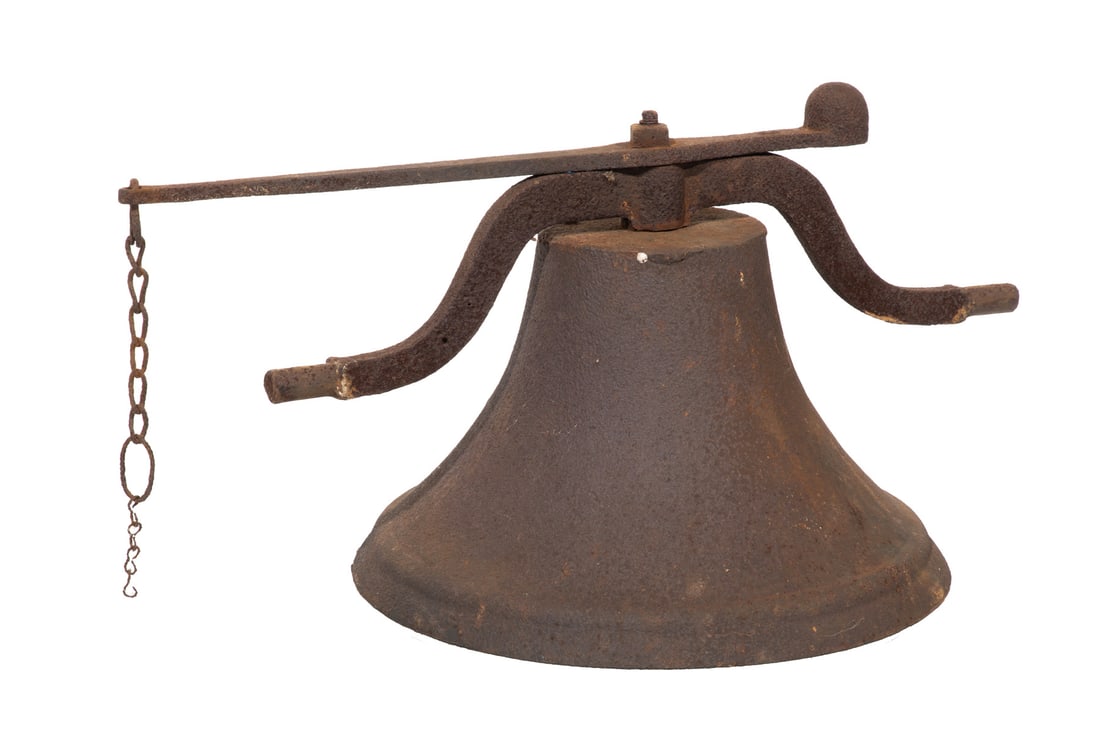 Antique American Cast-Iron Bell: Antique American Cast-Iron Bell , marked "Eagle Bell Co., Lebanon, PA", lacking cradle, h. of bell only 11 1/2 in., dia. 19 1/2 in.