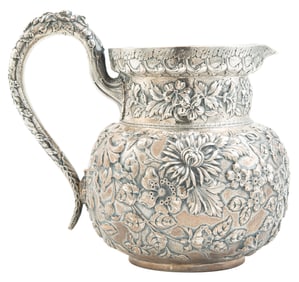 Fine Kirk Sterling Silver Repousse Water Pitcher , 37.45 troy ozs.