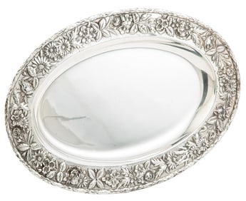 Kirk Sterling Silver Repousse Oval Platter weight 31.15 troy ozs.