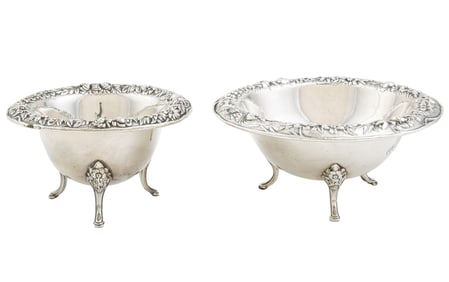 Two Kirk Sterling Silver Repousse Footed Bowls total weight 11.65 troy ozs.