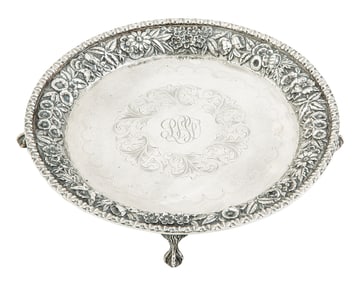 Kirk Sterling Silver Repousse Salver weight 9.95 troy ozs.