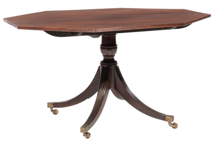 Georgian Carved Mahogany Octagonal Tilt-Top Breakfast Table h. 28 in., w. 52 in., d. 37 1/2 in.