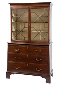 Georgian Carved Walnut Secretary Bookcase h. 81 1/2 in., w. 47 1/2 in., d. 23 in.