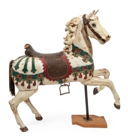 Antique American Carved and Polychrome Carousel Horse 58 x 53 in. (147.3 x 134.6 cm.)