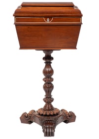 Late Regency Inlaid Carved Rosewood Teapoy h. 36 in., w. 18 1/2 in., d. 12 in.