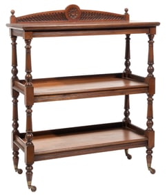 English Three Tier Walnut Trolley h. 52 in., w. 42 in., d. 18 1/2 in.