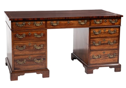 Regency Rosewood Pedestal Desk h. 28 in., w. 53 5/8 in., d. 26 1/2 in.