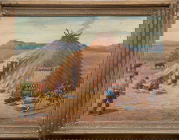 Cornelius Salisbury, American/Utah 1882-1970, Navajo Hogan, oil on panel, 12 in. x 16 in.