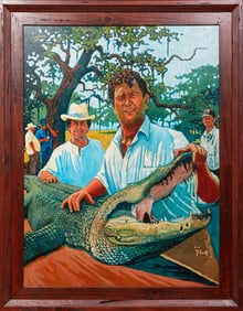 Earl Hebert, American/Louisiana 1942-2006, Alligator Farmer, oil on canvas, 49 in. x 36 in.
