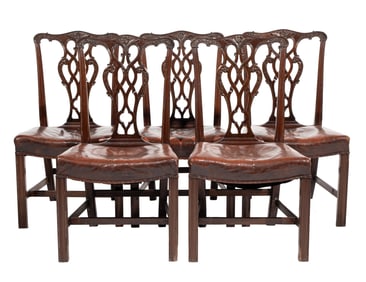 Set of Ten Georgian-Style Carved Mahogany Dining Chairs h. 38 in., w. 20 1/2 in., d. 18 in