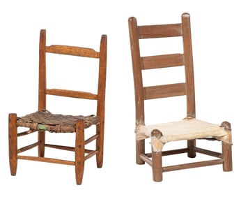 Two Southern Child's Chairs h. 24 1/2 in., w. 14 in., d. 13 in. and h. 22 1/4 in., w. 12 1/4 in., d.