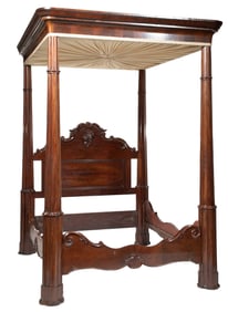 American Rococo Carved Mahogany Full Tester Bed h. 112 1/2 in., w. 65 1/2 in., l. 78 1/2 in.