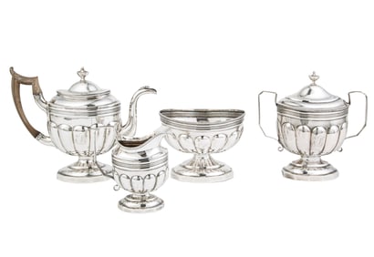 American Classical Coin Silver Tea Service combined weight 59.35 troy ozs.