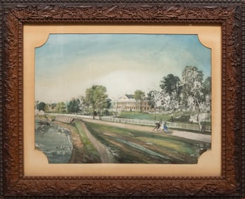 Marie-Adrien Persac, French/Louisiana 1823-1873, Elm Hall, Assumption Parish, gouache with collage o