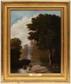 Charles Giroux, French/Louisiana 1828-1885, Bayou Landscape, oil on canvas, 20 in. x 16 in.