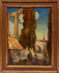 Attributed to Frederick Milton Grant, American/Illinois 1886-1959, Market Place, oil on canvas laid 