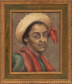 Continental School , 19th c., Portrait of a Young Boy in a Hat, oil on canvas, 16 in. x 13 in
