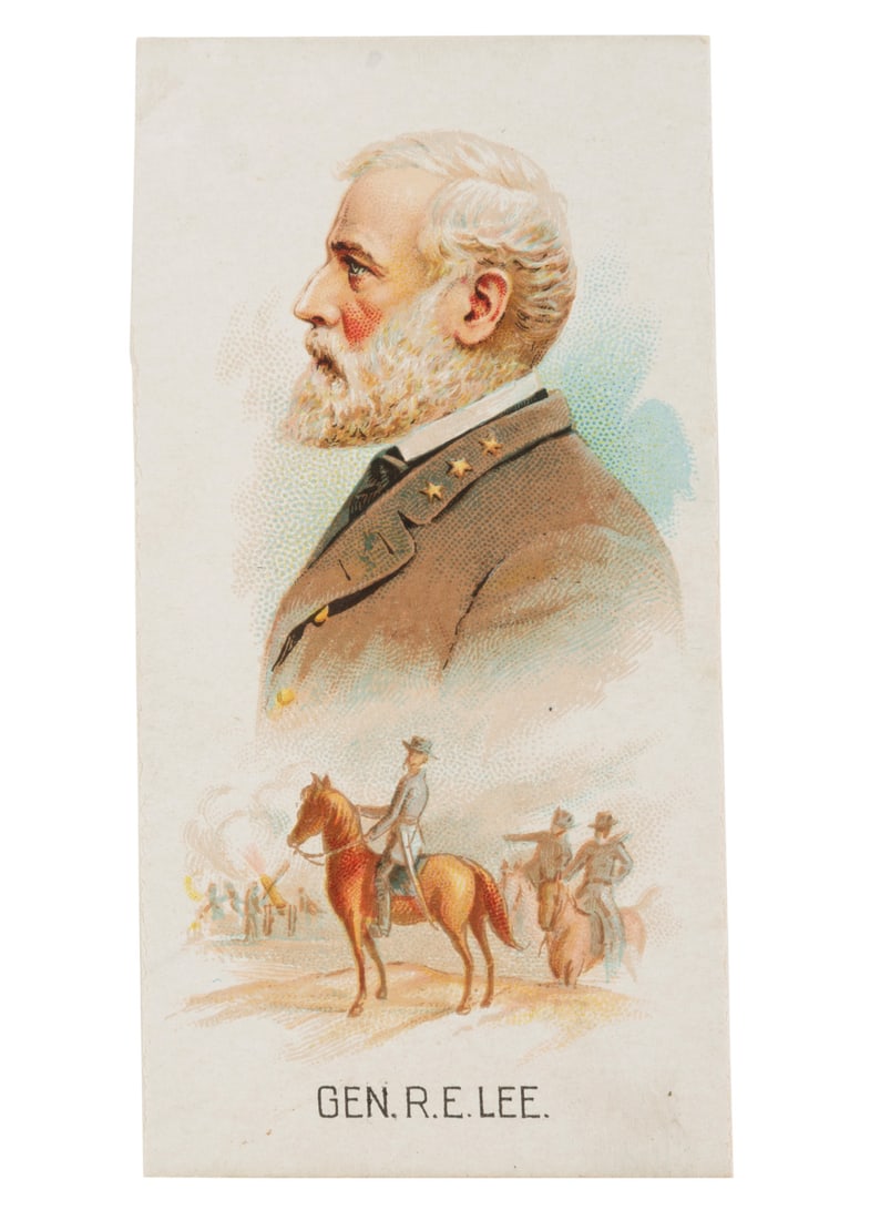 Robert E. Lee Tobacco Card 2 3/4 in. x 1 3/8 in.: Robert E. Lee Tobacco Card, 1889, Kinney Tobacco, from the Leaders N222 set, 2 3/4 in. x 1 3/8 in.2 3/4 in. x 1 3/8 in.