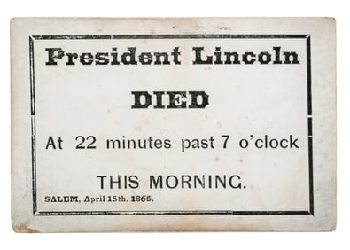 Rare Lincoln Death Newspaper Insert 2 7/8 in. x 4 1/4 in.