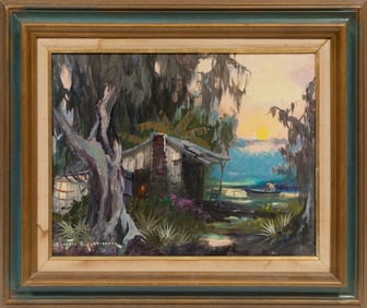 Colette Pope Helder, American/Louisiana 1902-1990, Swamp Idyll, oil on canvas, 14 in. x 18 in