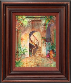 Robert Malcolm Rucker, American/Louisiana 1932-2001, Brulatour Courtyard, oil on canvas, 10 in. x 8 