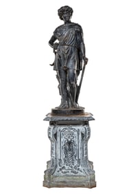 Continental Cast-Iron Garden Figure and Pedestal
